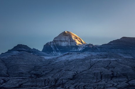 Mount Kailash showing its south face at dawn, which can be seen from India and Nepal.