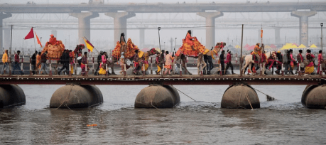 Naga sadhus in procession at Maha Kumbh Mela 2025. Naga sadhus in procession at Maha Kumbh Mela 2025.