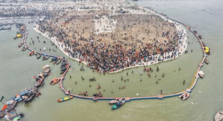 Triveni Sangam: Confluence of the Ganga, Yamuna, and Saraswati rivers.