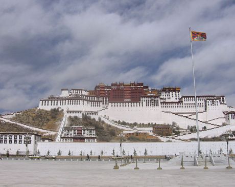 Potala Palace with Tibetan flag.