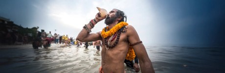 Sadhu opening the Maha Kumbh Mela at Prayagraj 2025.