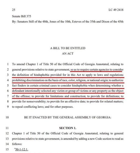 Georgia Hinduphobia Bill