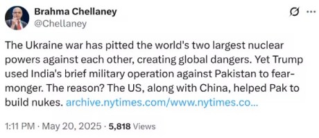 Brahma Chellaney on X