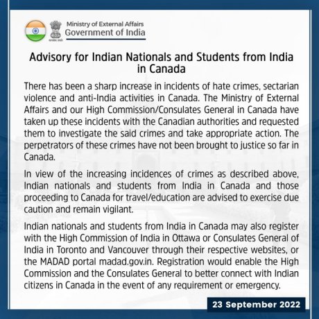 Indian Government Advisory