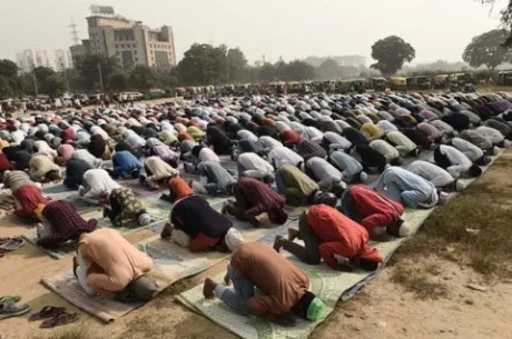 Muslims praying in Gurgaon.