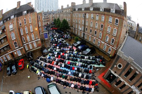 Muslims at prayer in London.