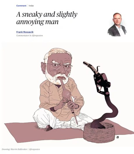 Norwegian daily Aftenposten, the country’s largest newspaper, published a cartoon depicting PM Narendra Modi as a snake charmer during his visit to Oslo. Are racist, outdated colonial stereotypes used as personal attacks on visiting statesman really part of Norway's cosmopolitan political culture? Norwegian newspaper's racist cartoon of PM Modi as a snake charmer.