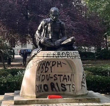 Gandhi statue vandalised in London (Sept. 2025).
