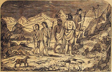 Draupadi dies, and the Pandavas continue their trek to heaven, followed by Yudhishthira's dog Dharmaraj.