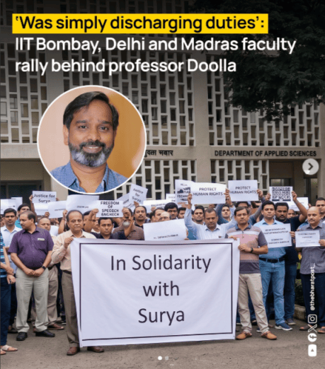 IIT students protest Prof. Doolla suspension of duties.