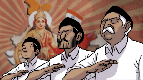 RSS members with Bharat Mata.