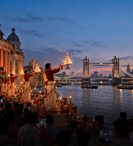 Aarti on the River Thames London 2026. Thames River Aarti