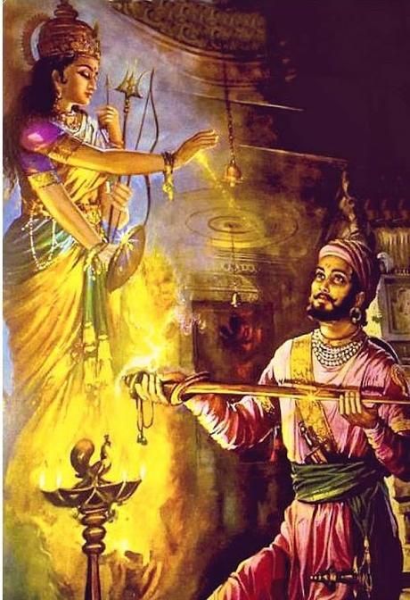 Ma Durga blesses Shivaji's sword.